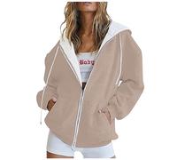 Vasreyy Meine Bestellung Anzeigen Musselin Bluse Damen Kapuzenpullover Damen Weihnachts Hoodie Damen Pulli Oversized Einfarbige Kapuzenjacke Mit Kapuze Reißverschluss Zipper Hoodie Damen (Beige, M)