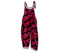 Vasreyy Overall Damen ElegantJumpsuit Mädchen Romper Sonnenblume Bunte Drucken Verstellbare Träger Lang Ärmellos Latzhose Lose Overalls Mit Große Taschen Strampler Latzhosen(Watermelon Red,M)