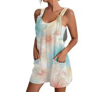 Vasreyy Overall Damen Sommer Romper 2 Stück Casual Outfits Strampler Ohne Füße Jumpsuit Schwarz Mädchen Latzhose Elegant(XL,Cyan)