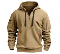 Vasreyy Pulli Damen Oversize Langarm 1/4 Zip Pullover Mit Kapuze Farbblock Kapuzenpullover Kordelzug Warm Hoodie Freizeit Sweatshirt(Khaki, L)