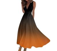 Vasreyy Renaissance Kleid DamenElegant Damen Mit Taschen Farbverlauf Farbblock Ärmelloses Tank Wickelkleid Sommerkleid Lang Hose Unter（L,Orange