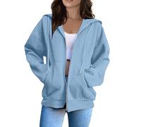 Vasreyy Sale Angebote Hoodie Decke Damen Zip Up Jacke Bluse Schwarz Damen Mantel Zipper Y2K Kapuzenjacke Kordelzug Einfarbige Gefüttert Jacke Mit Kapuze Langer Pullover Damen (Sky Blue, S)