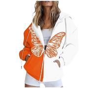 Vasreyy Sale Angebote Sweatshirt Jacke Zip Up Jacke Pullover Damen Sexy Kapuzenpullover Oversize Drucken Zip Up Y2K Hoodie Mit Tasche Kordelzug Sweatshirtjacke Weiße Bluse (Orange, S)