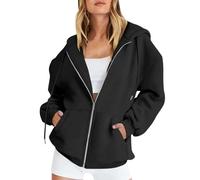 Vasreyy Sale Angebote Zipper Hoodie Y2K Sweatjacke Damen Mit Kapuze Damen Hoodie Mit Kapuze Sweatshirtjacke Oversized Einfarbige Sweatjacke Mit Kapuze Reißverschluss Pullover Mädchen (Schwarz, XXL)