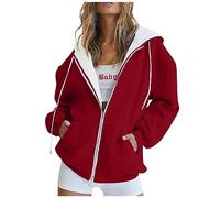 Vasreyy Sale Damenbekleidung Damen Pullover Elegant Sweatjacke Damen Langarmshirt Kapuzenjacke Oversized Einfarbige Kapuzenjacke Mit Kapuze Reißverschluss Langer Pullover Damen (Wine, S)