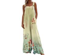 Vasreyy Salopette Damen Sommer Jumpsuit Lang Elegant Festlich Blumenmuster Ärmellos Elastische JumpsuitCasual Lose Weites Bein Playsuit Mit Große Taschen Overall