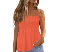 Vasreyy Shirt Damen 3/4 ArmFrühling Blusentop Elegant Sexy Y2K Schulterfrei Tube-Top Rückenfreies Ärmellos Blusen Trendy Elastische Gesmoktes Tunika Bandeau Top Slim Enge（Orange,XXL