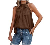 Vasreyy Spaghetti top Damen musselin Bluse Damen Oversize Strick top Damen Leopardendruck Neckholder Tanktop Weste Top mit Seitliche Schleife Sommer Ärmellose Tunika Oberteile mesh top (Braun, XL)