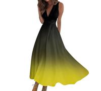 Vasreyy Spitzenkleid DamenStrandrock Damen Sommerkleid Baumwolle Elegant Farbverlauf Farbblock Ärmelloses Tank Wickelkleid Tüllkleid Für Mädchen Strandkleider Große Größen（3XL,Gelb