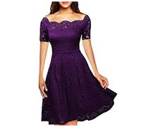 Vasreyy Sweatkleid Damen Kleid Für Hochzeitsgäste Jumpsuit Damen Elegant Für Hochzeit Spitze Kurzarm Hohe Taille Kleider Swing A-Linie Spitzenkleid Knielang Midikleid Abendkleid Ballkleid Dress