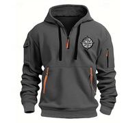Vasreyy Sweatshirt Herren Oversize Langarm 1/4 Zip Pullover Mit Kapuze Farbblock Kapuzenpullover Kordelzug Warm Hoodie Freizeit(Dark Gray, XL)