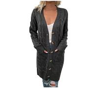 Vasreyy Trench Coat Damen Damen Winter Winterjacke Sale Frauen Einfarbig Zopfmuster Button Down Strickjacke Mit Kapuze Open Front Gestrickte Jacke Langarm Vintage Lederjacke (Dunkelgrau, XL)
