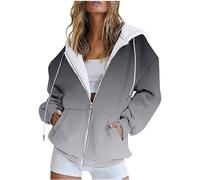 Vasreyy Warehouse Deals Angebote Kapuzenpullover Damen Jacken Für Damen Basic Langarmshirt Damen Sweatshirtjacke Y2K Hoodie Farbverlauf Kordelzug Kapuzenjacke Mit Tasche Übergroßer Hoodie (Grau, S)