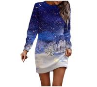 Vasreyy Weihnachtskostüm Damen Ugly Christmas Sweater Oversize Weihnachten Bedruckt Pullover Kleid Langarm Winter Rundhals Weihnachtspullover(Blue, XXL)