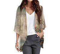 Vasreyy Weste Damen Sommer, Damen Jacke Sommer Chiffon 3/4 Ärmel Lang Cardigan Elegant Casual Strand Leichte Bikini Cover Up Oberteile Leicht Und Luftig Sonnenschutz Strand Strickmantel (Armeegrün,L)