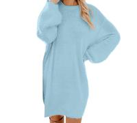 Vasreyy Winterjacke Damen Herbstkleid Herbst Kleider Pullover Oversize Longpullover Winter Pulloverkleid Langarm Warme Sweatkleid Lässig Modische Wollkleid Knielang(Sky Blue, M)