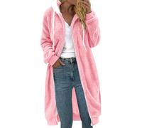 Vasreyy Winterjacke Damen Langarm Warm Pullover Mit Kapuze Zipper Up Hoodie Einfarbig Fleece-Kapuzenjacke Outdoor Cardigan Fleecejacken Plüsch Strickjacke（Pink, XL