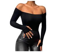 Vasreyy Y2K Top Thermo Oberteil Damen Elegantes Frauen Sexy Spitze Netz Tiefer V-Ausschnitt Langarmshirt Slim Schwarz Langarm Blusen Eng Basic Bluse Pirat（Schwarz, XL