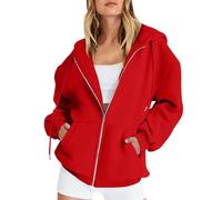 Vasreyy Y2K Zip Up Hoodie Zipper Oversized Kapuzenpulli Einfarbige Sweatjacke Mit Kapuze Reißverschluss Pullover Baumwolle Damen(Rot, S)