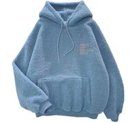 Vasreyy Zipper Hoodie Y2K Teenager Mädchen Teddy-Fleece Pullover Mit Kapuze Kordelzug Plüsch Langarm Sweatshirt Oversize Damen(Blau, XXL)