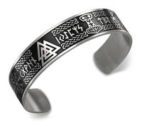 VASSAGO ASSAGO Wikinger armband für Männer Frauen Nordische Runen Mjolnir Vegvisir Kompass Triskele Valknut Helm von Amulett-Manschetten schmuck mit keltischem Knoten (Viking Armband-S)