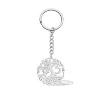 VASSAGO Baum des Lebens Schlüsselanhänger für Damen und Herren Baum mit Sonne Mond Schlüsselanhänger Edelstahl Yggdrasil für Familienmitglieder (Silber 4)