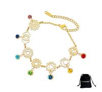 VASSAGO Chakra Armband für Frauen Edelstahl Armband mit 7 Chakra Anhängern für Yoga Reiki und Heilung Verstellbares Schmuckstück mit heiliger Geometrie für Frauen Freundinnen und Schwestern (Gold 2)