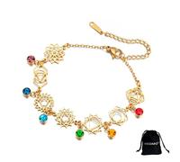VASSAGO Chakra Armband für Frauen Edelstahl Armband mit 7 Chakra Anhängern für Yoga Reiki und Heilung Verstellbares Schmuckstück mit heiliger Geometrie für Frauen Freundinnen und Schwestern (Gold 3)