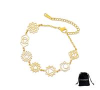 VASSAGO Chakra Armband für Frauen Edelstahl Armband mit 7 Chakra Anhängern für Yoga Reiki und Heilung Verstellbares Schmuckstück mit heiliger Geometrie für Frauen Freundinnen und Schwestern (Gold 1)