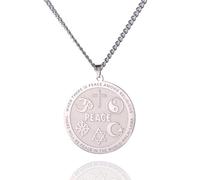 VASSAGO Coexist in Peace Halskette für Damen und Herren, Edelstahl, Yin-Yang-Kreuz, Om-Stern, Halbmond-Anhänger, religiöser Schmuck, edelstahl, Kein Edelstein