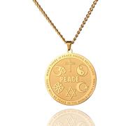 VASSAGO Coexist in Peace Halskette für Damen und Herren, Edelstahl, Yin-Yang-Kreuz, Om-Stern, Halbmond-Anhänger, religiöser Schmuck, edelstahl, Kein Edelstein