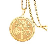 VASSAGO Coexist in Peace Halskette Yin Yang Kreuz Halskette OM Stern Halbmond Halskette Rad Davidstern Halskette für Männer Frauen, Edelstahl