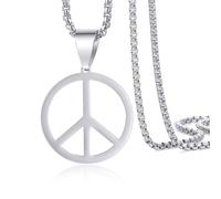 VASSAGO Hippie-Stil Friedenszeichen Halskette Friedenszeichen Anhänger Halskette Friedenssymbol Schmuck Edelstahl 1960er 1970er Jahre Hippie Party Dressing Zubehör Halsketten für Männer Frauen
