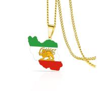 VASSAGO Iran Karten Halskette Edelstahl Löwe Und Sonne Persische Flagge Anhänger Halskette Iranisches Persisches Schmuckstück (Gold 2)