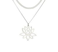 VASSAGO Lotusblume Om Halskette für Frauen Mädchen Unalome Lotus Anhänger Om Aum Ohm Symbol Yoga Halskette mit Lotusblüte Charm Edelstahl Spiritueller Schmuck Buddism Geschenk