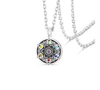 VASSAGO Mandala Chakra Halskette für Frauen Männer Lotus Blumen Halskette 7 Chakra Blume des Lebens Buddha Amulett Spirituell Heil Schmuck Yoga Meditation Geschenk (Silber)