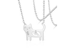VASSAGO Niedliche Katzen-Halskette für Damen und Teenager Edelstahl, Kätzchen-Halskette mit Fisch-Anhänger zierlicher Tierschmuck für Katzenliebhaber einzigartiges Mode (Silber)