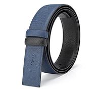 Vatee's Wendegürtel aus echtem Leder ohne Schnalle für Männer Ersatzgurtriemen 34mm breit 100cm lang Blau & Schwarz