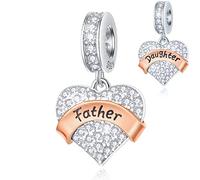 Vater Tochter Dangle Charms passt Pandora Vatertag Armband, Pave Herz Klar CZ Papa und Daughter Anhänger, 925 Sterling Silber Perlen, Geschenk für Dad kleines Mädchen/Father im Gesetz/Opa