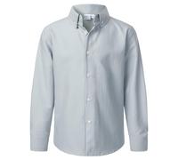 VATPAVE Jungen Kleiderhemden Langarm Knopfleiste Hemden Formelle Uniform Solid Oxford Hemd für Kinder 8 Dunkelgrau