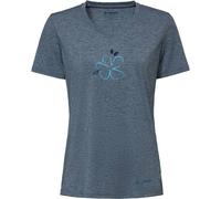 VAUDE Skomer Print T-Shirt III - Funktionsshirt Damen Kurzarm aus 80% recyceltem Polyester & 20% Lyocell, Sportshirt mit V-Ausschnitt, schnelltrocknend - Dark sea Uni, 40