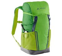 VAUDE Kinderrucksack Jungen & Mädchen Puck grün, komfortabler Wanderrucksack Kinder 14L, Wetterfester Schulrucksack mit Regenhülle & Lupe, viel Stauraum