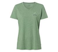 VAUDE Skomer Print T-Shirt III - Funktionsshirt Damen Kurzarm aus 80% recyceltem Polyester & 20% Lyocell, Sportshirt mit V-Ausschnitt, schnelltrocknend, Willow Green,40