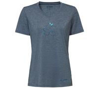 VAUDE Skomer Print T-Shirt III - Funktionsshirt Damen Kurzarm aus 80% recyceltem Polyester & 20% Lyocell, Sportshirt mit V-Ausschnitt, schnelltrocknend - Dark sea Uni, 46