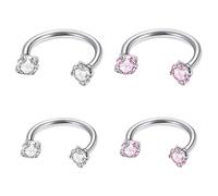 Vauki 4 Stück Nasenpiercing Ring, Septum Piercing Silber, Nasenstecker, Hufeisen Nose Rook Lippe Piercing, Tragus piercing ring, Stainless Steel Septum Ring Silber Ohr mit Zircon