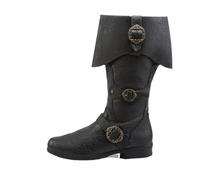 VAVENI Herren Retro PU Leder Piratenstiefel, Western Cowboystiefel, mittelalterliche Leder Stiefel, 38-47(schwarz,46)