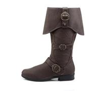 VAVENI Herren Retro PU Leder Piratenstiefel, Western Cowboystiefel, mittelalterliche Leder Stiefel, 38-47(Dunkelbraun,45)