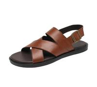 VAVENI Sommer Herren Ledersandalen, Strandschuhe, lässige Sandalen für Oberbekleidung, Cross Strap Sandalen(braun,43)