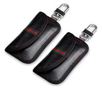 VAWcornic Keyless Go Schutz Autoschlüssel, Echtes Leder 2 Stück RFID Funkschlüssel Abschirmung Schlüsselmäppchen Faraday Leder Schlüsseletui Schlüsseltasche - Schwarz