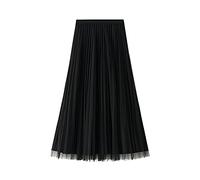 VBHJK Plissee Rock,Frauen Pure Color Mesh Einfache Mode Sommer High Waist Elastic Stretchy Plissee Basic Casual Midi Maxirock Für Dame Mädchen Party Prom Office Rock, Schwarz, One Size